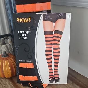 Spirit Halloween - Striped Knee High Socks - Black and Orange, Costume